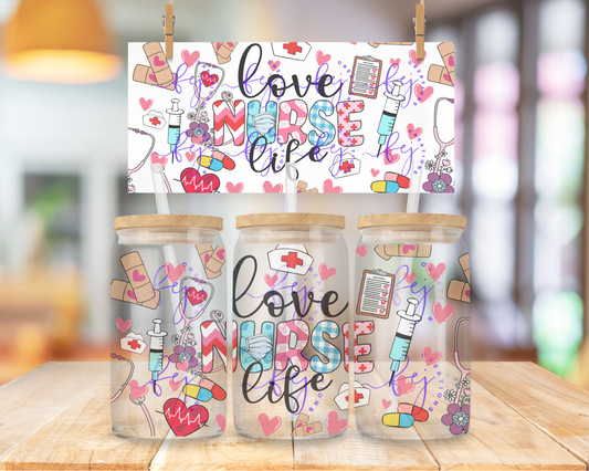 Love Nurse Life 16oz UV DTF Cup Wrap