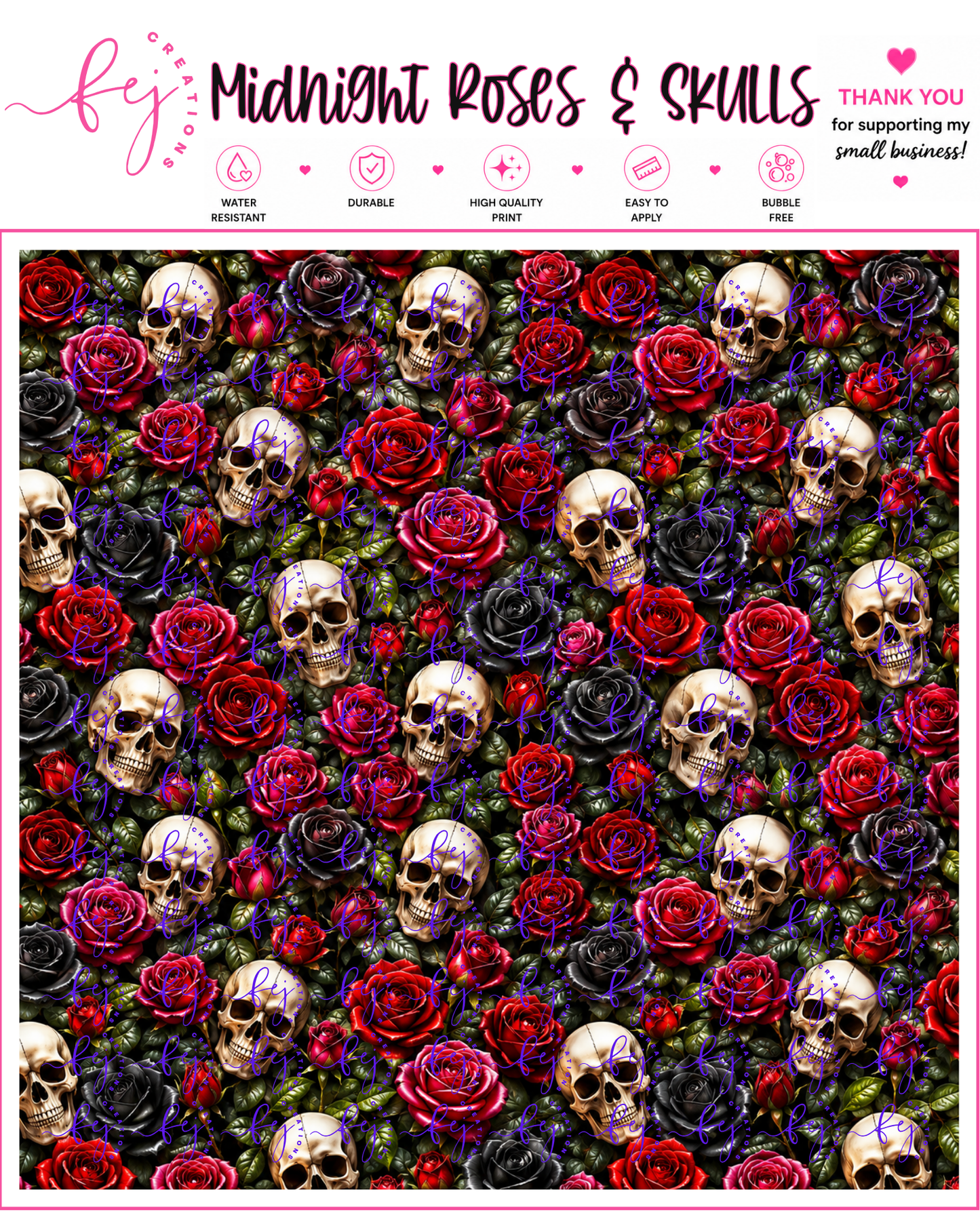 Midnight Roses & Skulls Pattern Vinyl