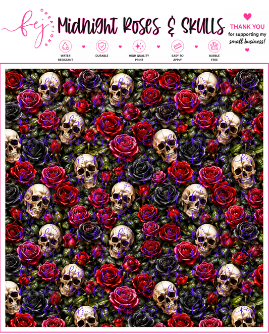 Midnight Roses & Skulls Pattern Vinyl