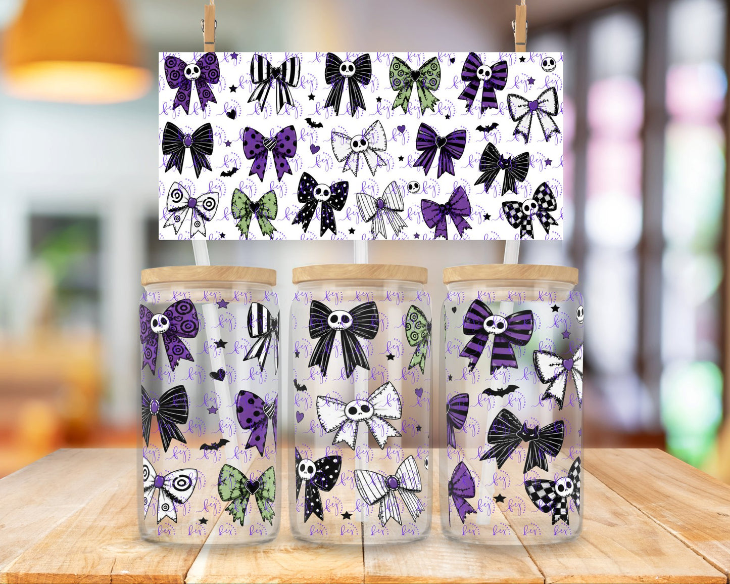 Midnight Skull Bows 16oz UV DTF Cup Wrap