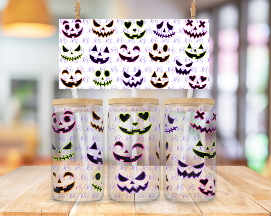 Neon Pumpkin Faces 16oz UV DTF Cup Wrap