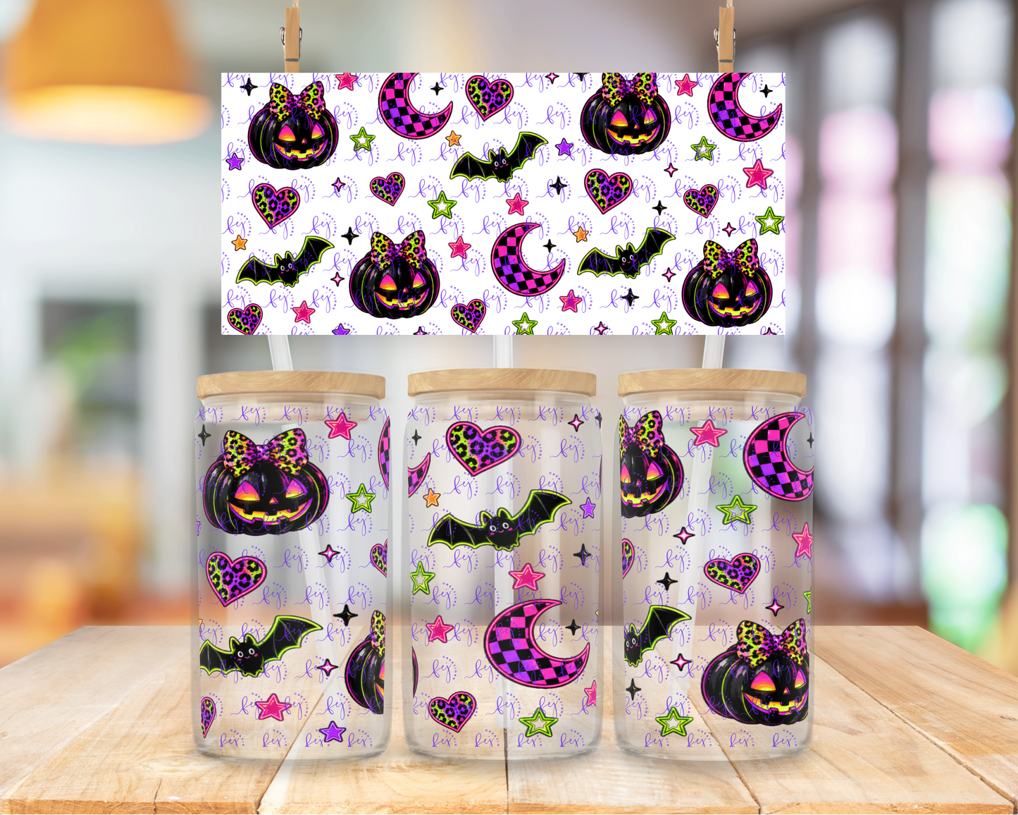 Neon Pumpkin Party 16oz UV DTF Cup Wrap