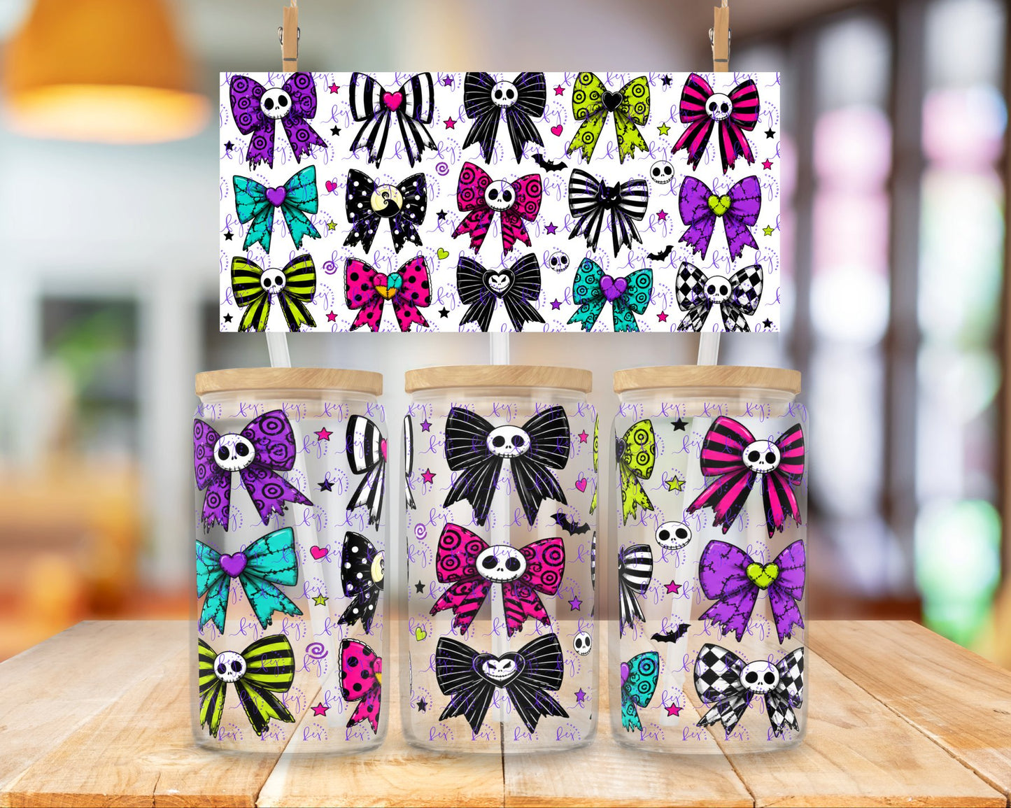 Neon Skull Bows 16oz UV DTF Cup Wrap