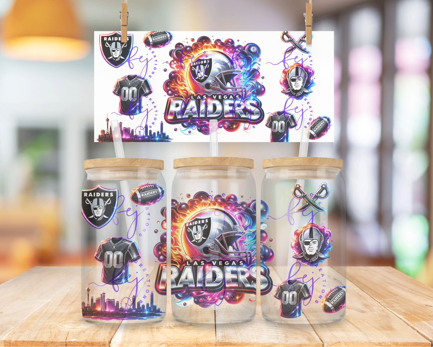 Neon Vegas Football 16oz UV DTF Cup Wrap
