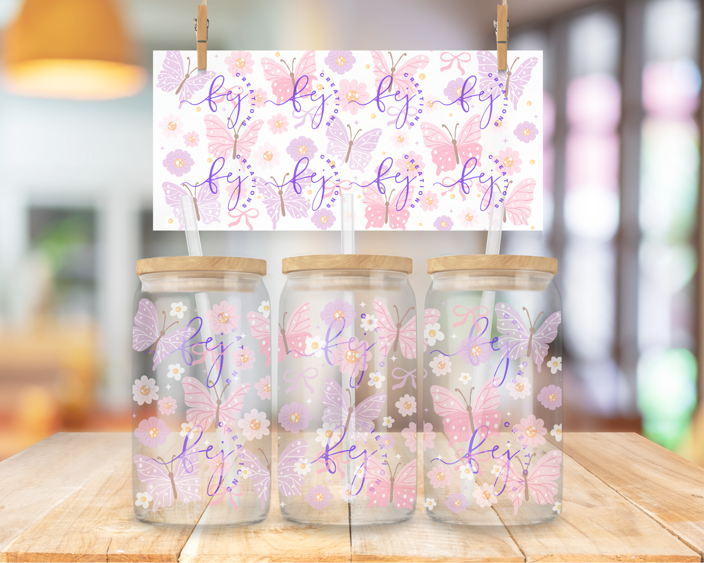 Pastel Butterfly Bloom 16oz UV DTF Cup Wrap