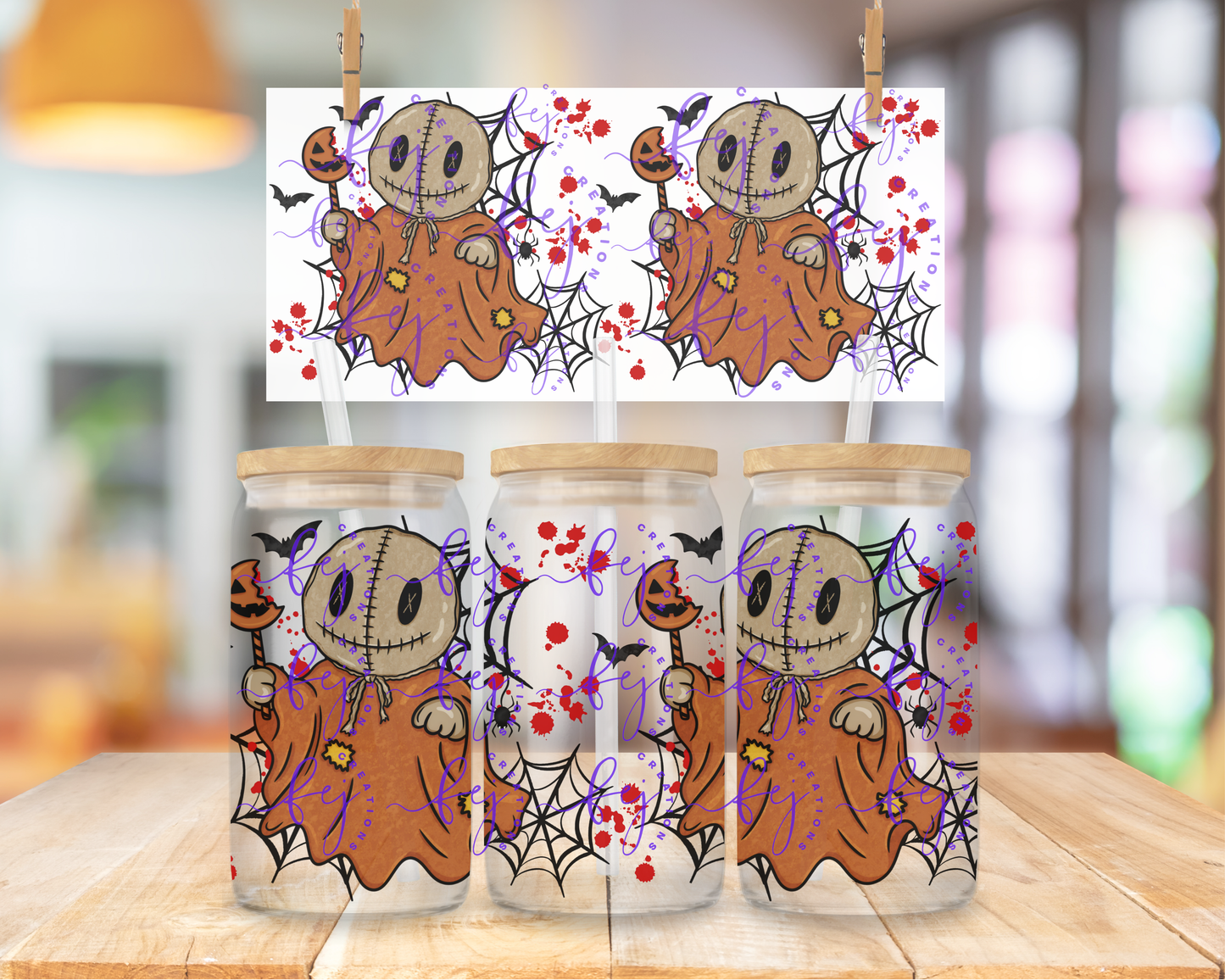 Patchwork Pumpkin Ghost 16oz UV DTF Cup Wrap