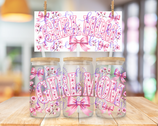 Pink Blossom Girl Mom 16oz UV DTF Cup Wrap