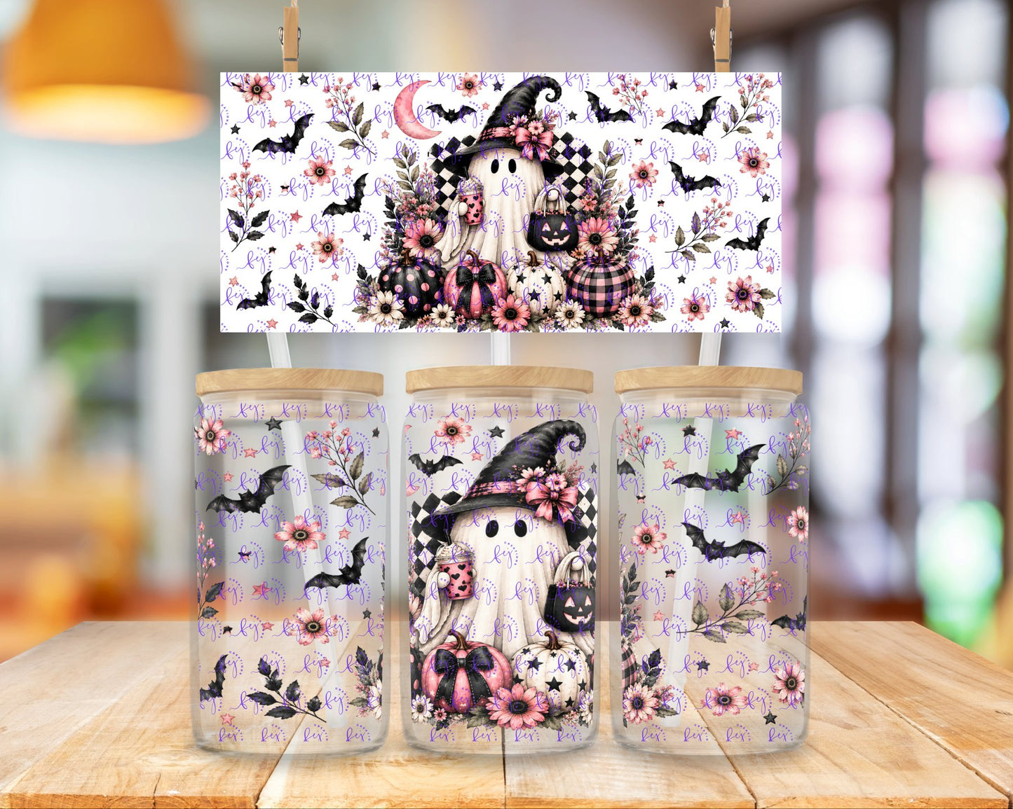 Pink Cottage Ghost 16oz UV DTF Cup Wrap