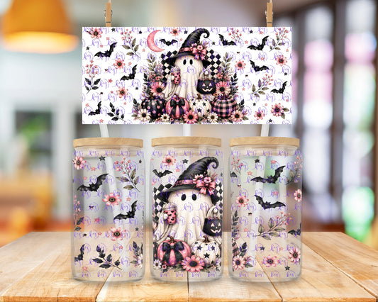 Pink Cottage Ghost 16oz UV DTF Cup Wrap