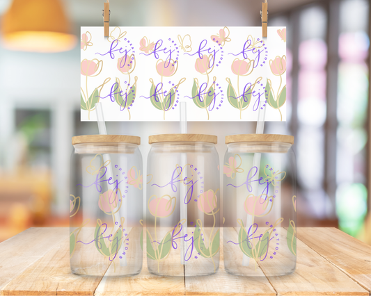 Pink Tulips 16oz UV DTF Cup Wrap