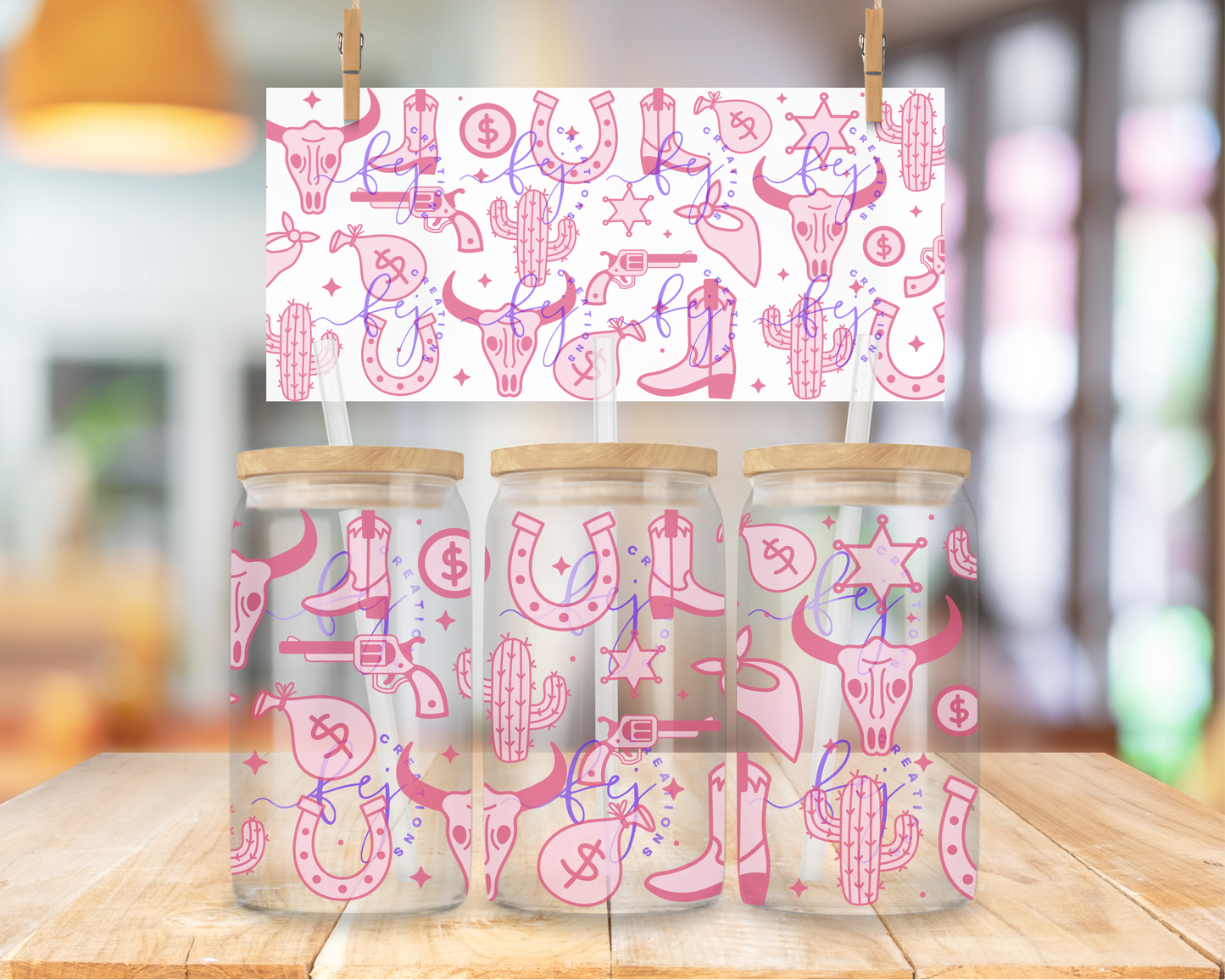 Pink Western 16oz UV DTF Cup Wrap