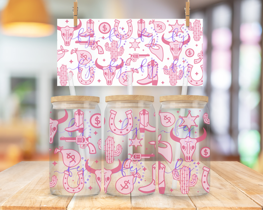 Pink Western 16oz UV DTF Cup Wrap
