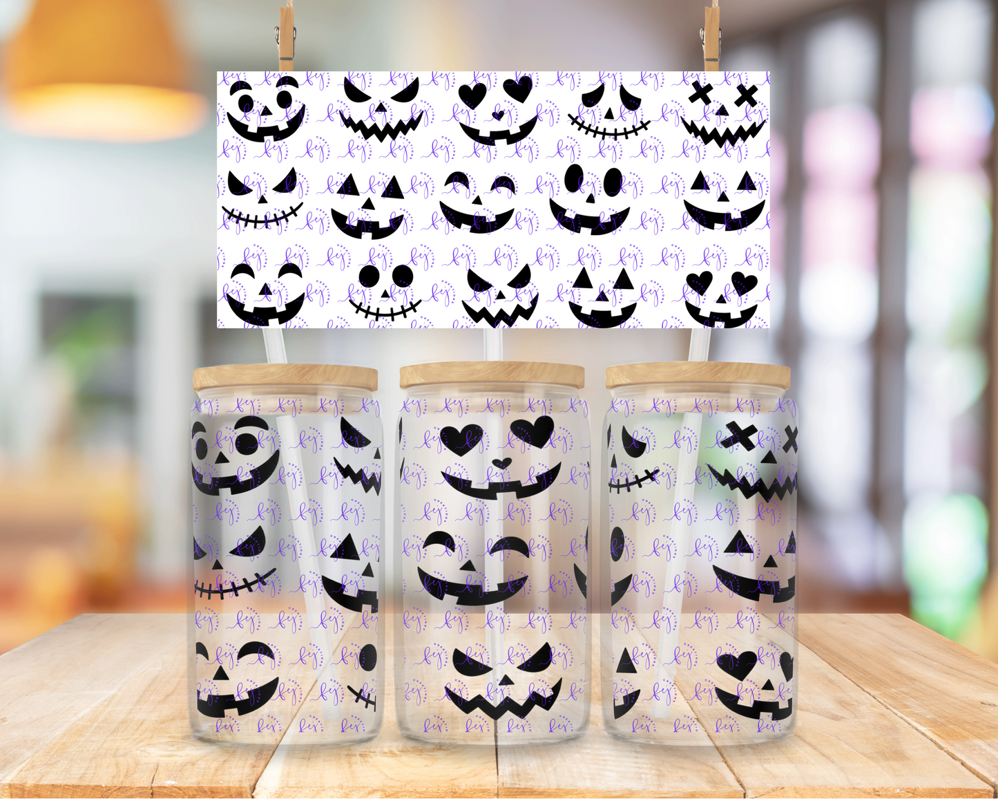Playful Pumpkin Faces 16oz UV DTF Cup Wrap