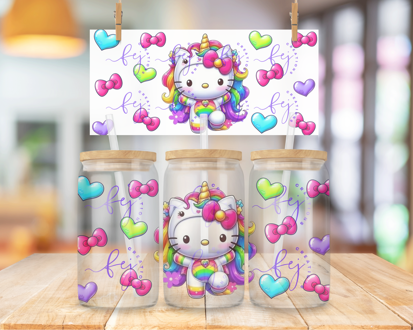 Rainbow Kitty Dreams 16oz UV DTF Cup Wrap