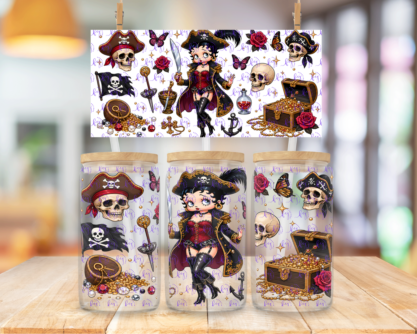 Skull Treasure Pinup Beauty 16oz UV DTF Cup Wrap